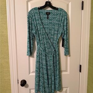 Laundry By Shelli Segal Teal Patterned Wrap Dress